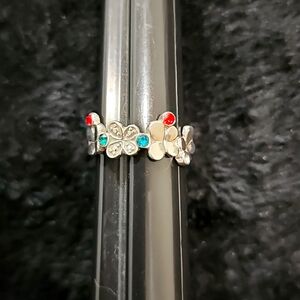 925 Sterling Silver Butterfly Multi Stone Ring 7.5